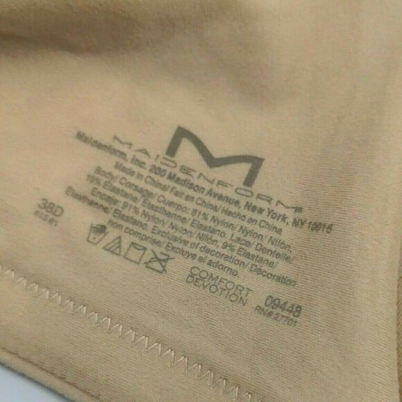 Maidenform Women Bra Full Fit Underwire Comfort Soft Cup Beige Tan Size 38D NEW - Picture 9 of 10